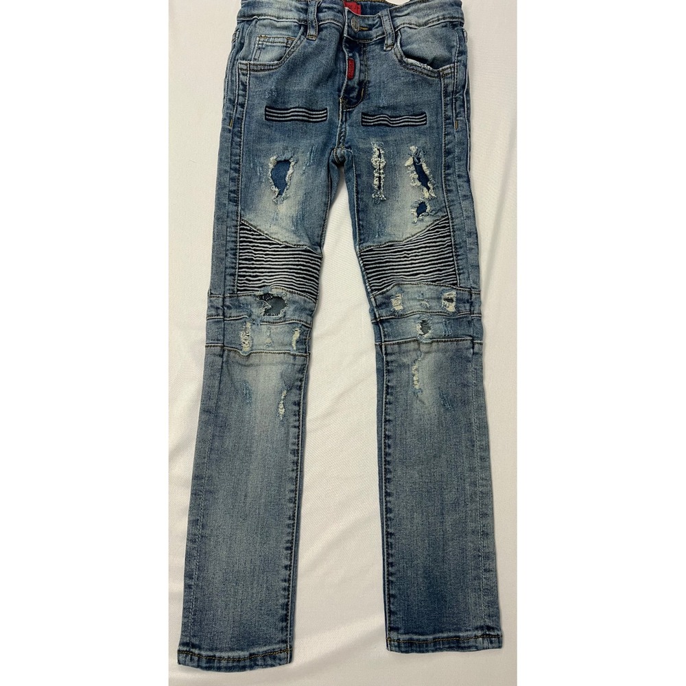 Haus of JR Boys Moto Distressed Jeans Light Wash Adjustable Waist Size 8T